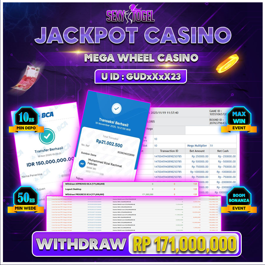SEXYTOGEL JACKPOT LIVE CASINO MEGA WHEEL Rp.171.000.000.,- LUNAS